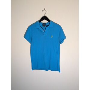 Women's Polo Ralph Lauren Classic Fit Polo Shirt Medium Bright Blue Yellow Pony